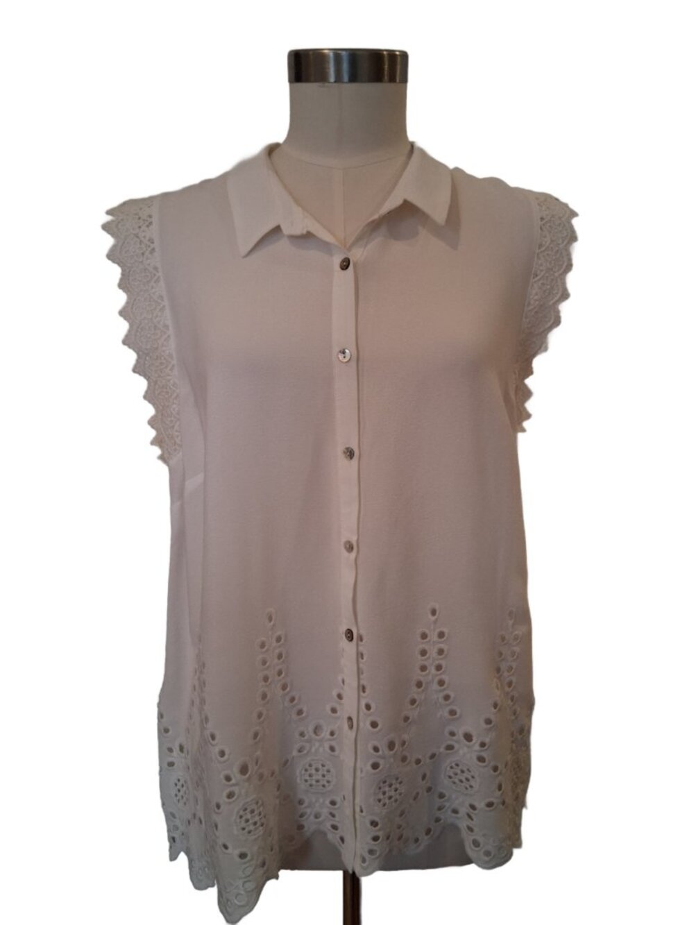 Meadow Rue Anthropologie White Sleeveless Blouse Eyeley & Lace XL
